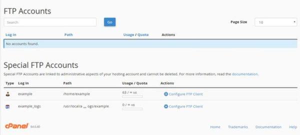 Truy cập trang cài đặt tài khoản FTP