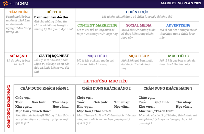 Mẫu lập kế hoạch kinh doanh trên excel Marketing Plan